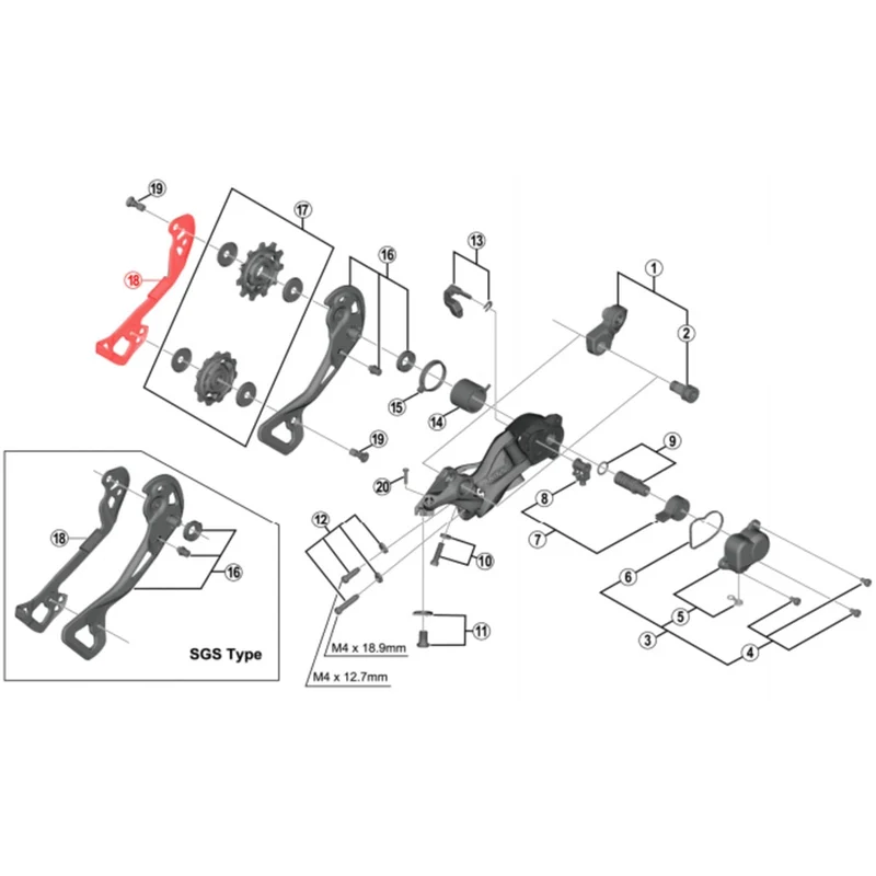 Chape de Dérailleur Arrière Interne Courte SHIMANO XTR M9000 GS