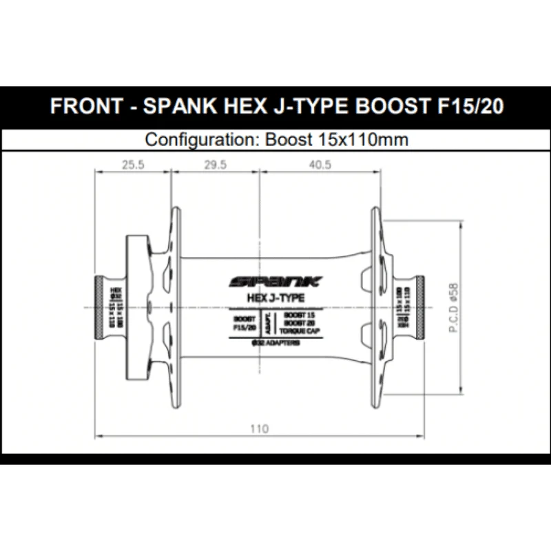 Moyeu Avant SPANK HEX 15/20 mm Boost 32 Trous Violet