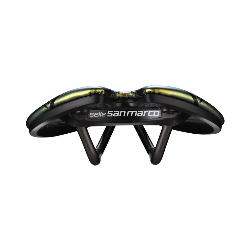 Selle SAN MARCO ASPIDE SHORT OPEN-FIT RACING L3 Largeur 155mm Rails Acier Xsilite Or