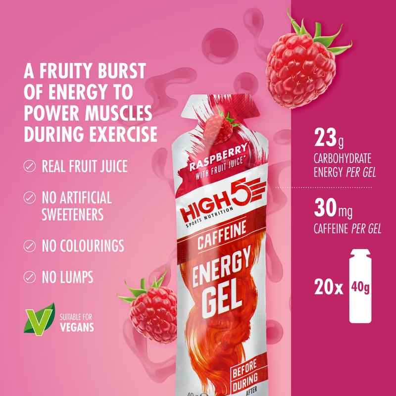 Gel Énergétique HIGH5 ENERGY GEL Caffeine (40g) Framboise