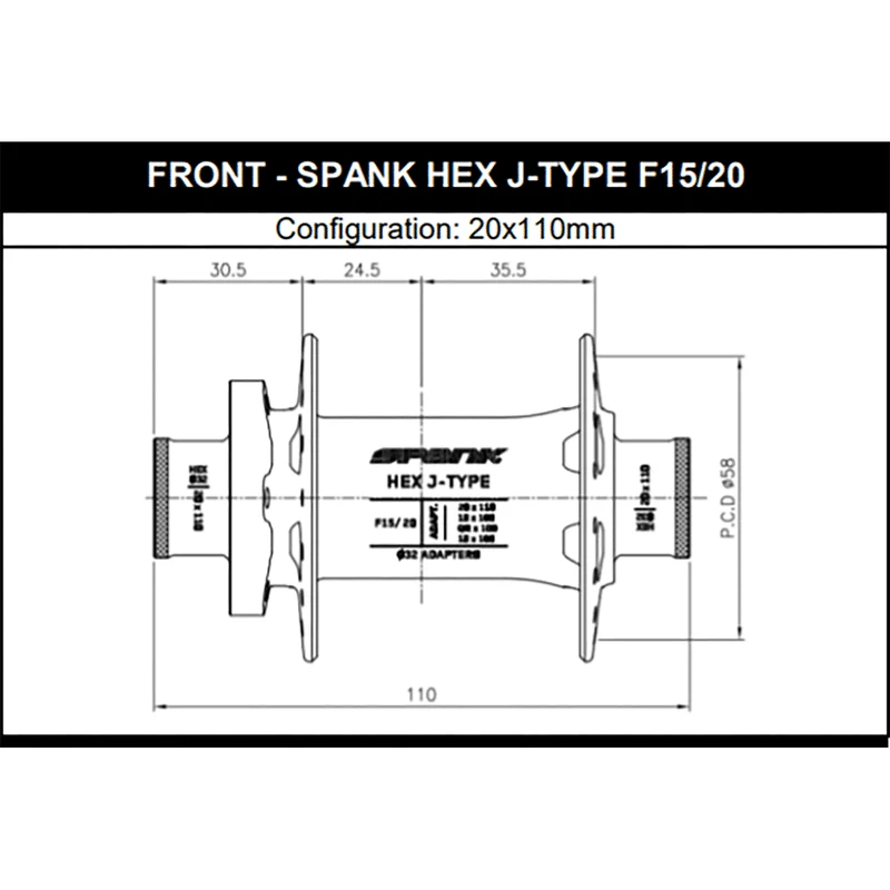 Moyeu Avant SPANK HEX 15/20 mm Noir