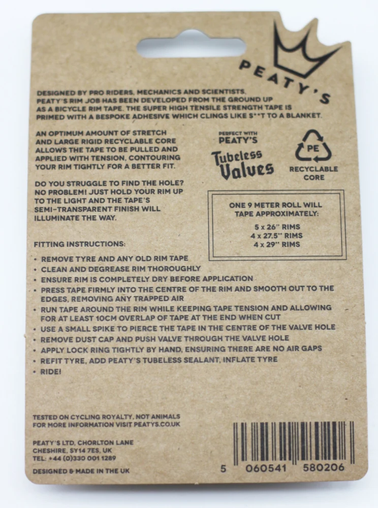 Fond de Jante Adhésif Tubeless PEATY'S RIMJOB (9 m)