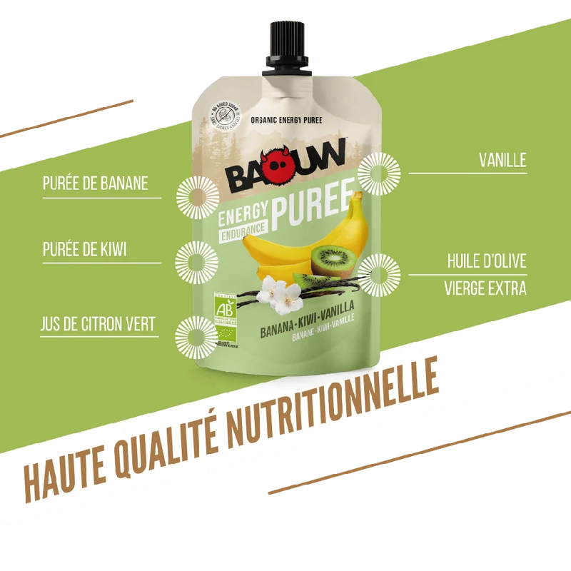 Purée Energétique BAOUW Bio Recette aux Fruits Banane/Kiwi/Vanille (90g)