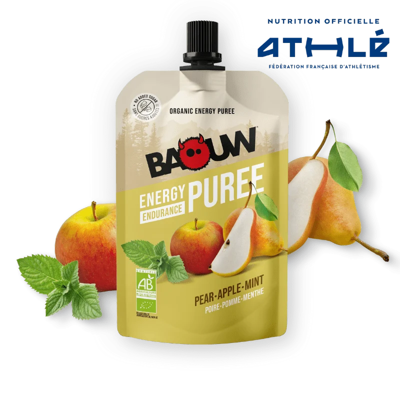 Purée Energétique BAOUW Bio Recette aux Fruits Poire/Pomme/Menthe (90g)