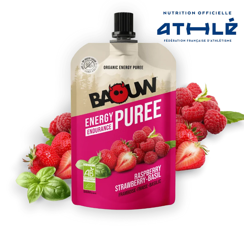 Purée Energétique BAOUW Bio Recette aux Fruits Framboise/Fraise/Basilic (90g)