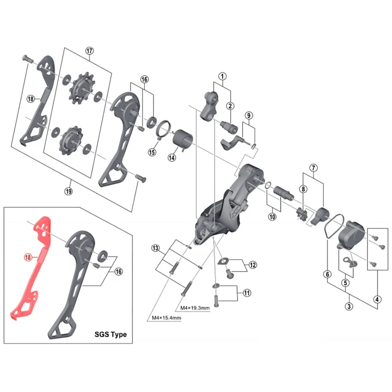 Chape Interne Longue pour Dérailleur Arrière SHIMANO XT RD-M8000 SGS