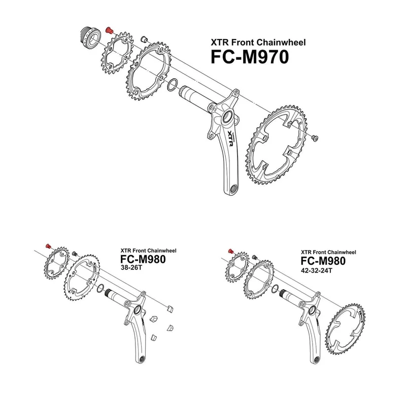 Kit de Vis Cheminée SHIMANO XTR M980 Plateau Intérieur / XT M8000 Plateau Intermédiaire 10.1 mm (x4) Argent Mat