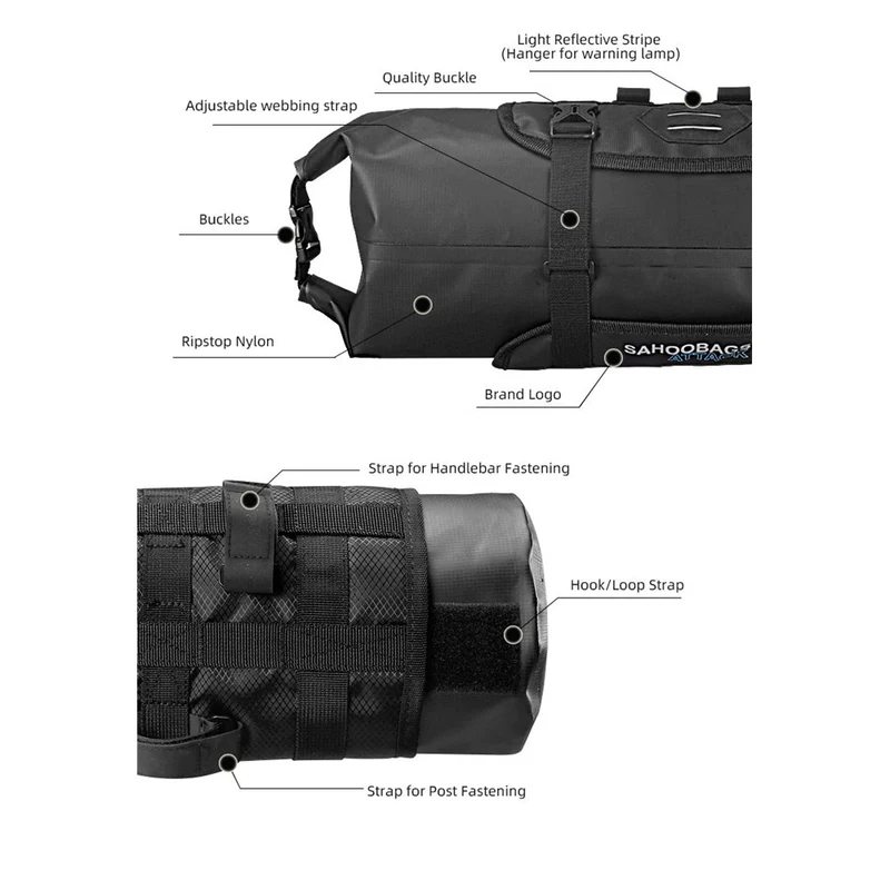 SAHOO Waterproof Handlebar Bag – Roll-Top Design – 3–7L (40x15cm)