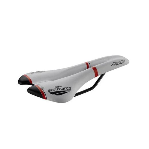 Selle SAN MARCO ASPIDE RACING OPEN FIT NARROW Rails Xsilite Blanc/Noir/Rouge