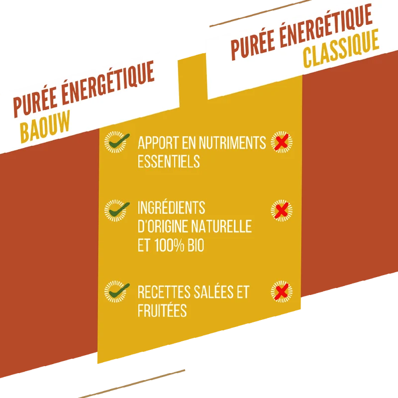 Purée Energétique BAOUW Bio Recette Mangue/Passion/Gingembre (90g)