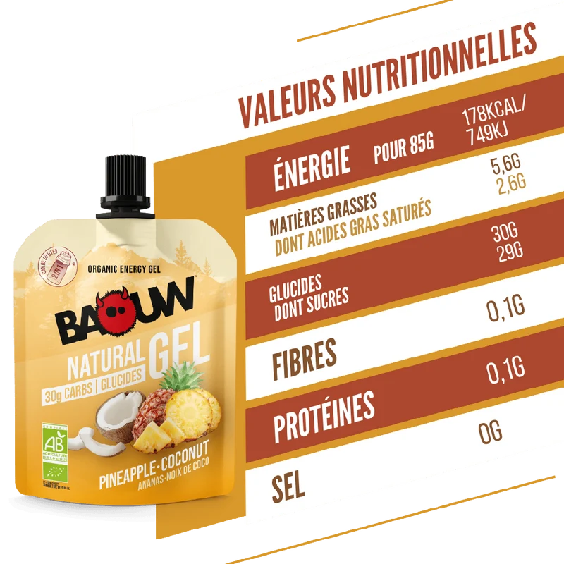 Gel Énergétique BAOUW BIO Ananas/Noix de Coco (85g)
